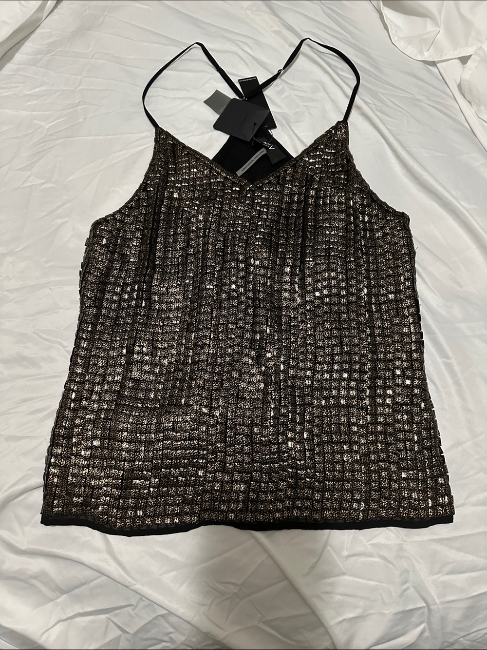 NWT MLV Sequin Black and Bronze Strappy Cami + Extra Sequins